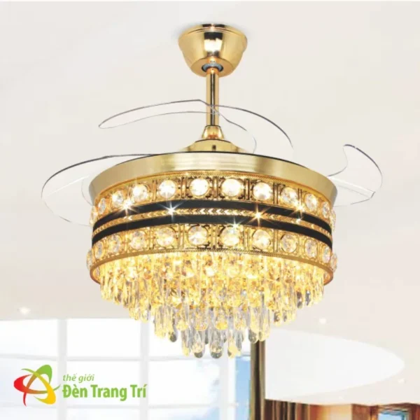 đèn quạt pha lê cánh xếp hiện đại trang trí phòng khách